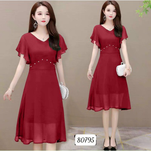 ĐẦM DỰ TIỆC VOAN LỤA VIỀN NGỌC SANG TRỌNG