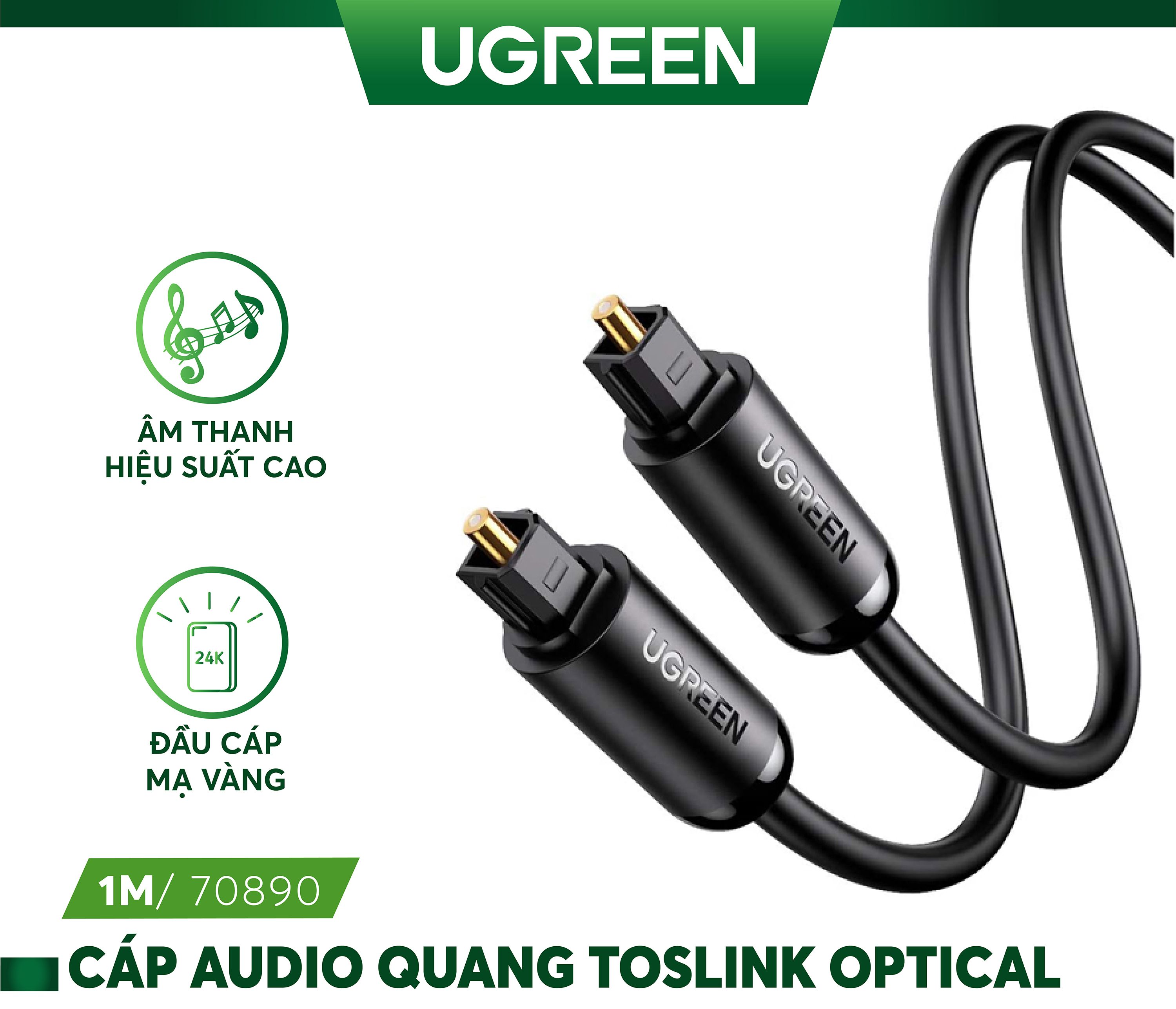 Cáp quang âm thanh Digital Optical Audio Toslink dài 1m Ugreen 70890 cao cấp