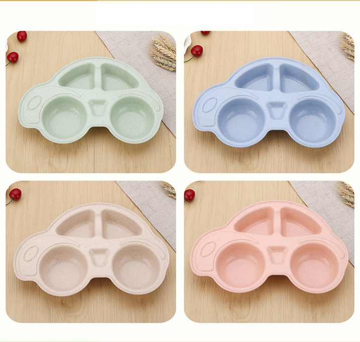 Khay ăn dặm cho bé hình Ô TÔ 4 ngăn, bát ăn dặm lúa mạch đựng đồ ăn an toàn, tiện dụng - GIAO MÀU NGẪU NHIÊN