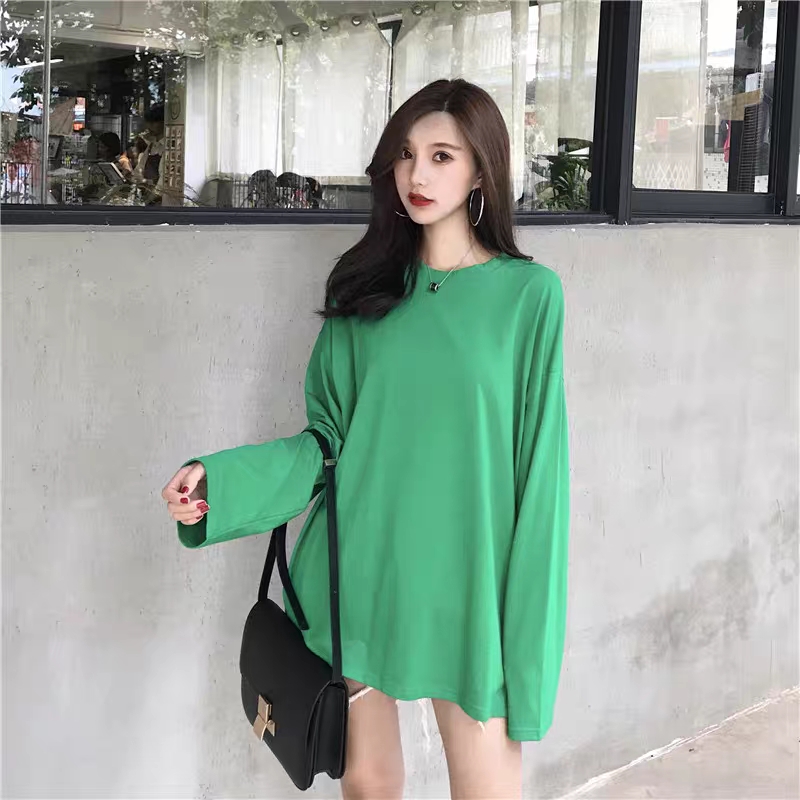 Áo Thun Nữ Form Rộng Tay Dài Trơn Cá Tính MS99
