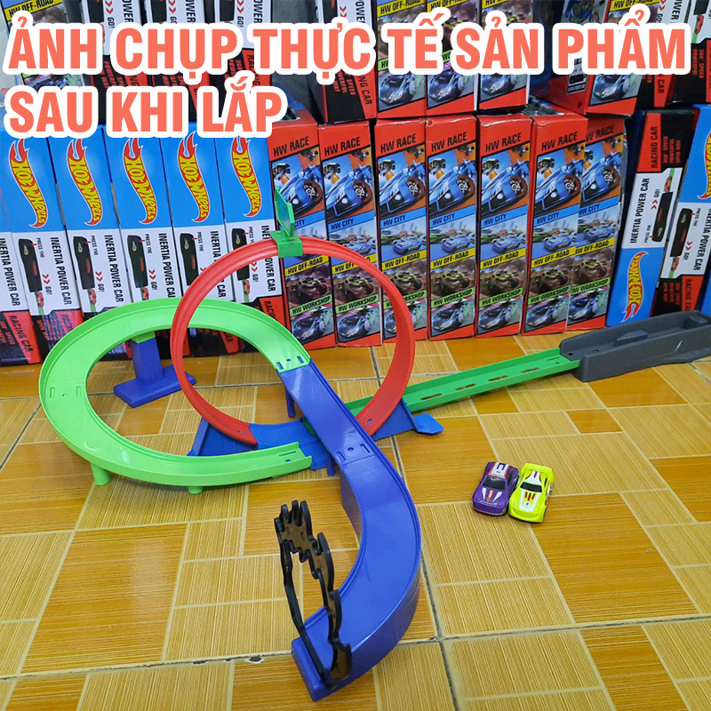 Xe Hot Wheels và bộ ghép đường đua gồm  1 xe ô tô 2 vòng xoắn đồ chơi trẻ em