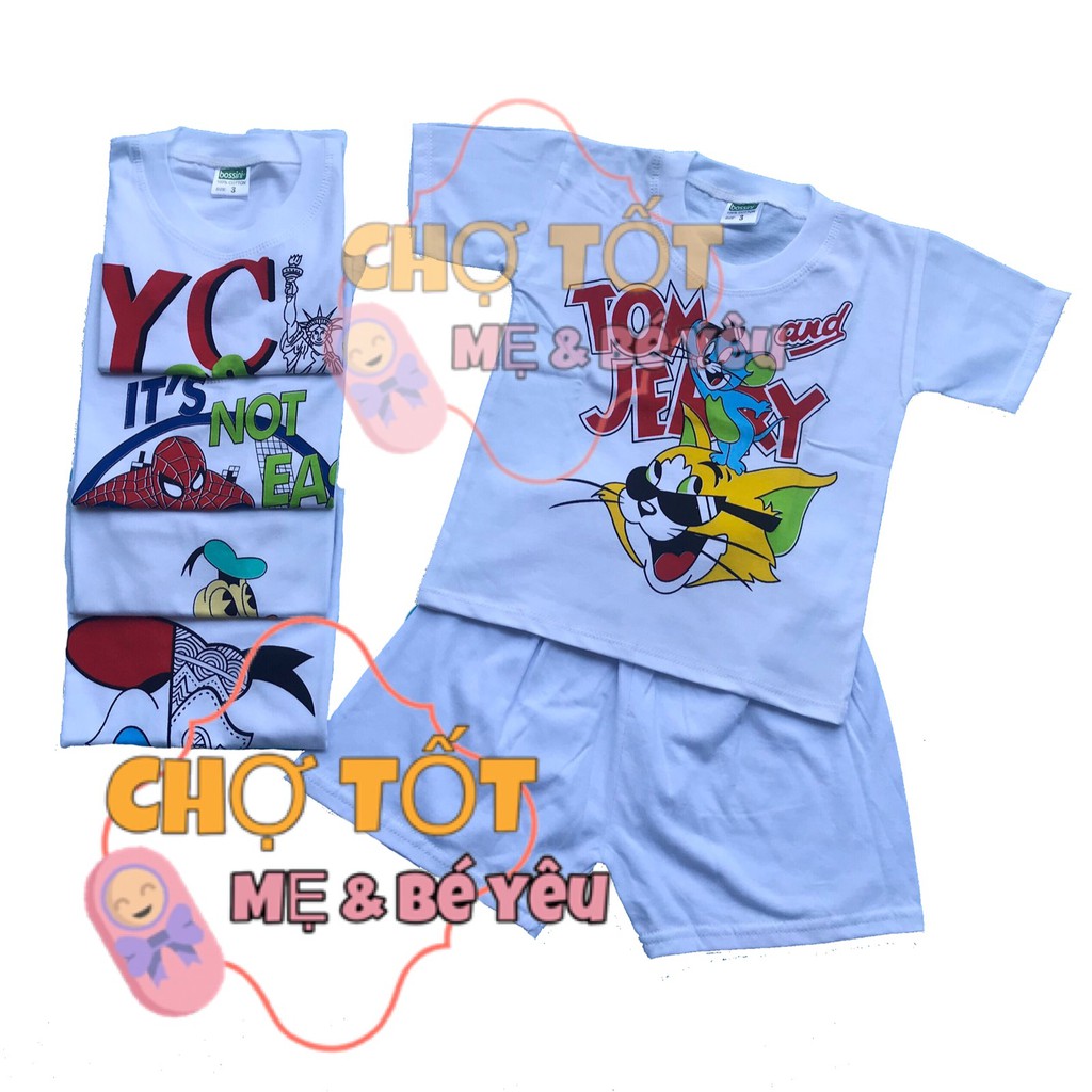 Combo 5 bộ quần áo tay ngắn cotton trắng mặc mát cho bé bossini