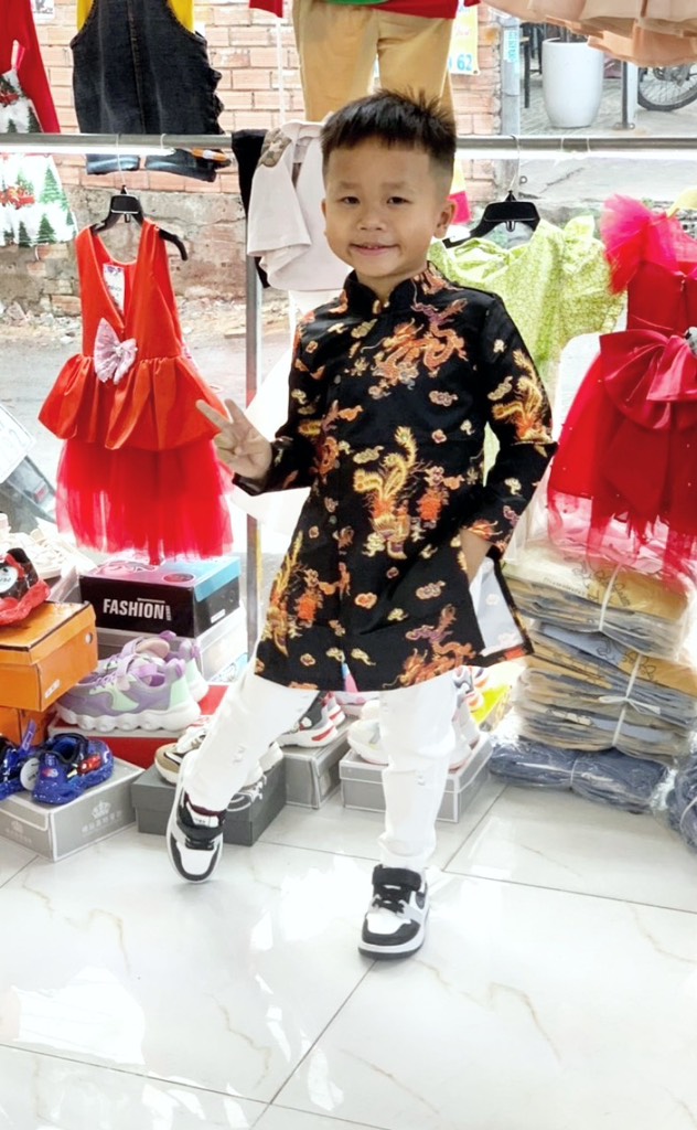 Áo dài lụa trai cho bé 10-20kg