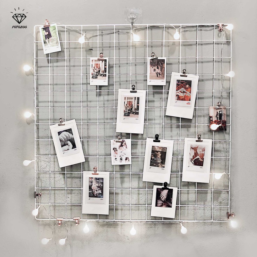 Combo Khung Lưới Sắt Vuông Màu Trắng 35x35cm Tặng Kèm 1 Dây Đèn Cherry Ball 3m Chạy Pin