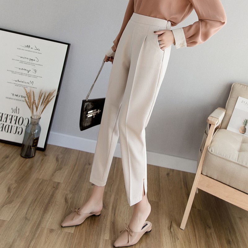 Quần baggy nữ  lưng chun xẻ tà sang chảnh