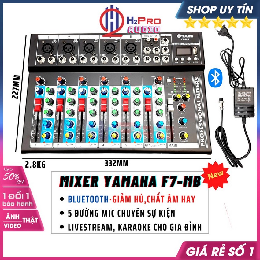Mixer Yamaha F7-MB Có Bluetooth, Âm Hay, Bộ Trộn Âm Thanh Mixer Chuyên Karaoke, Livestream, Thu Âm Cao Cấp-H2pro Audio