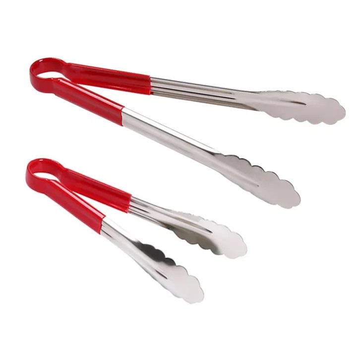 Kẹp gắp thức ăn, đồ chiên nóng inox cán đỏ