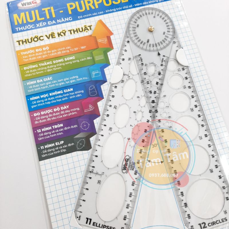 Thước vẽ đa năng, thước kỹ thuật No10-Dụng cụ vẽ Tâm Tâm