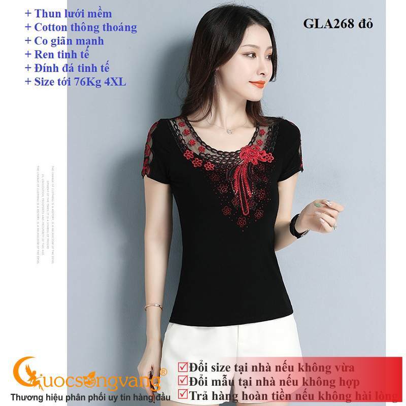 Áo kiểu đính đá co giãn áo thun nữ cao cấp big size GLA268 Cuocsongvang