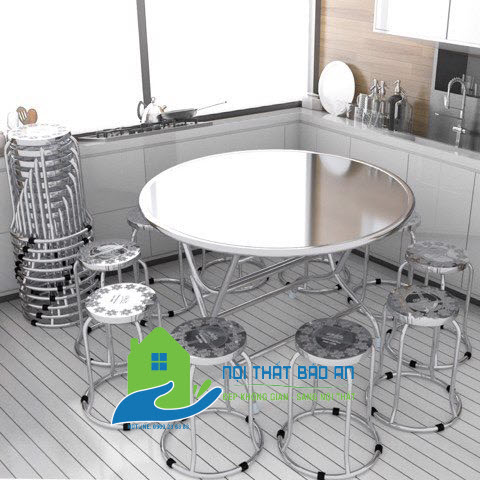 [HCM] Bộ bàn ghế inox 201 dành cho 10 ngườichân ghế phi 25 dầy 0.7mm