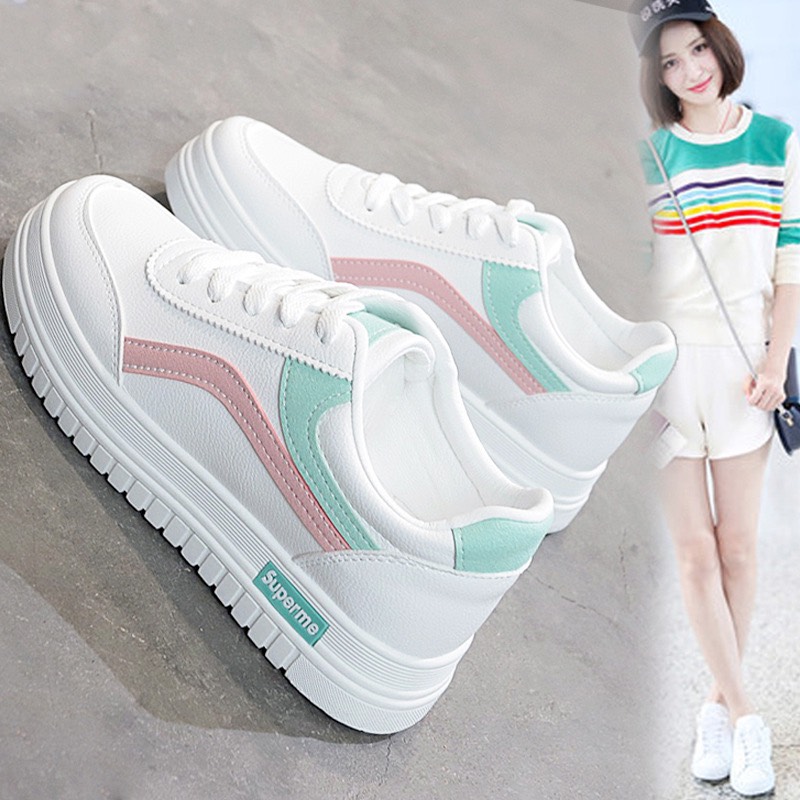 Giày sneakers nữ trắng viền 2 màu thể thao