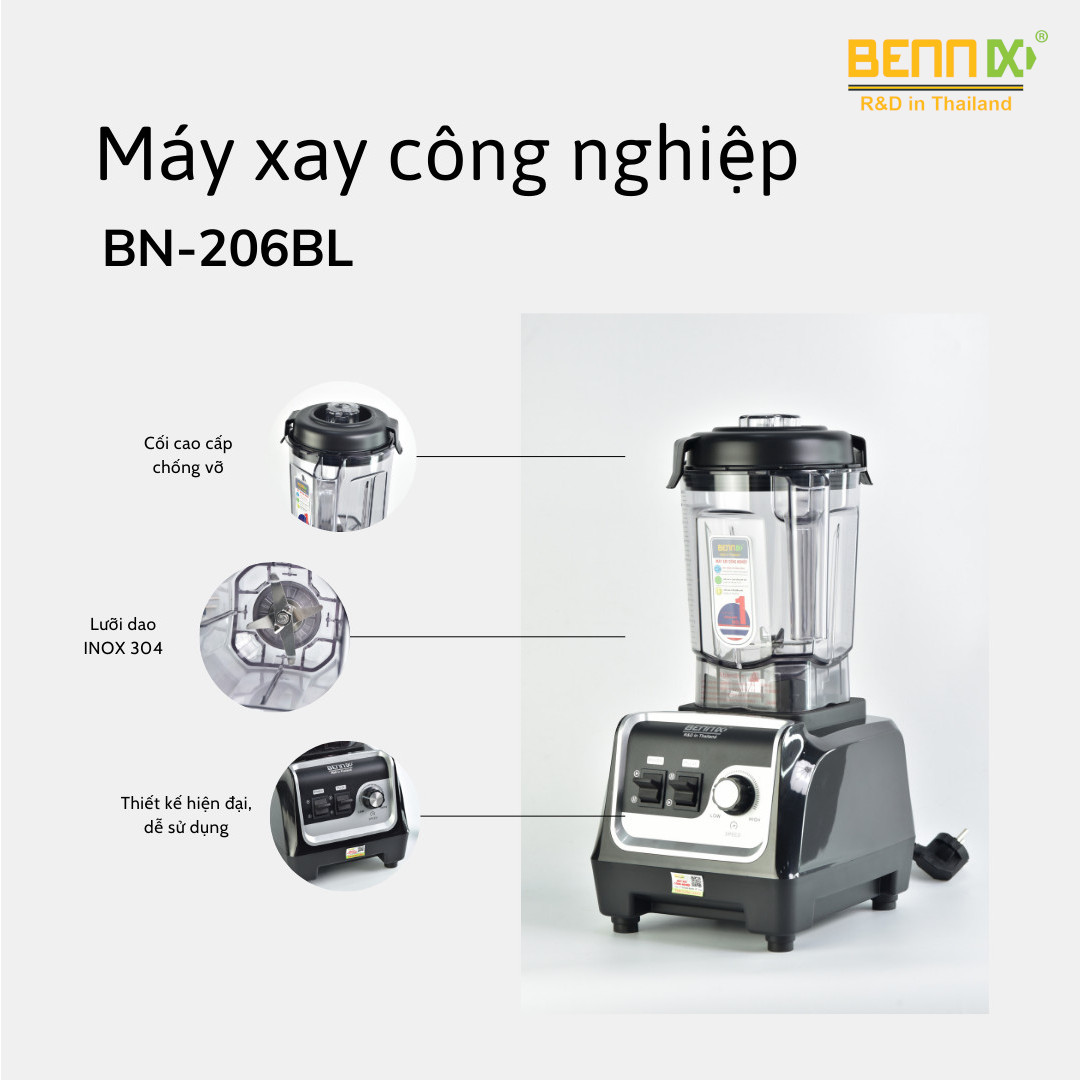 Máy xay công nghiệp Bennix BN-206BL chuyên dụng cho cửa hàng, nhà hàng, công suất 2200W