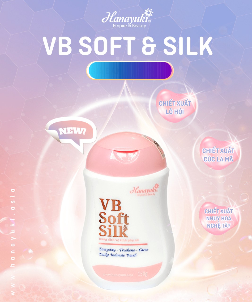 Dung dịch vệ sinh nữ hanayuki màu hồng vb soft silk chính hãng