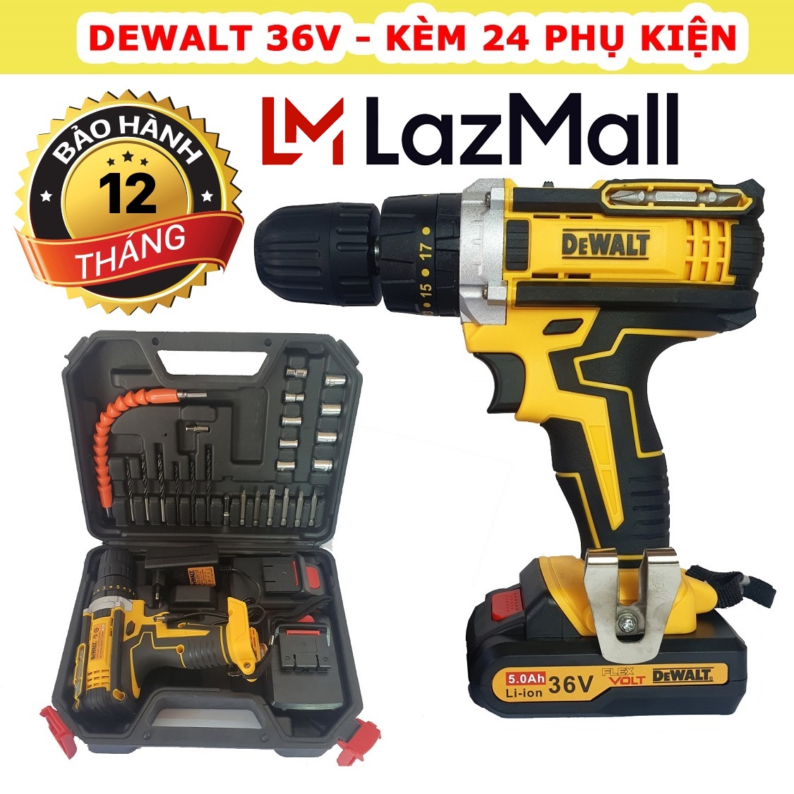 ‎LazMall Hàng Chất Giá Sale Máy Khoan Dùng Pin · ‎Máy Khoan Sắt · ‎Máy Khoan Bê Tông · ‎Máy Khoan Động Lực,... Máy Khoan Pin Dewalt 36V 3 Chức Năng - 2 Pin - Lõi Đồng 100% - Máy Khoan Tường , Bê Tông , Thép , Gỗ - Máy Bắt Vít,...Tặng Bộ 24 Phụ Kiện