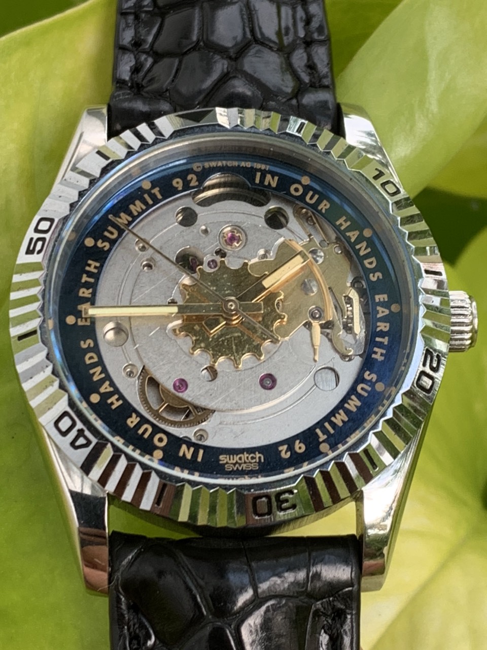 Đồng hồ nam swatch swiss automatic, lộ cơ, niềng răng cưa