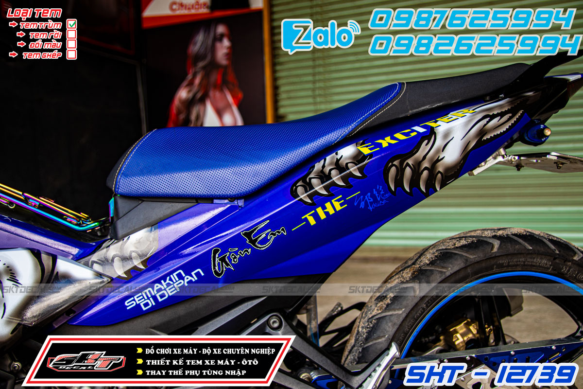 tem trùm exciter 150 xanh bạc hổ