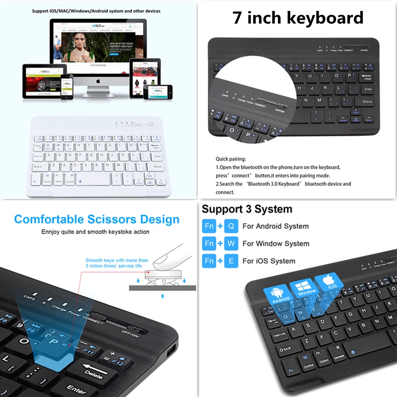 Tablet wireless keyboard for Bluetooth touch keyboard 7inch mini keyboard compatible with ios Android Windows