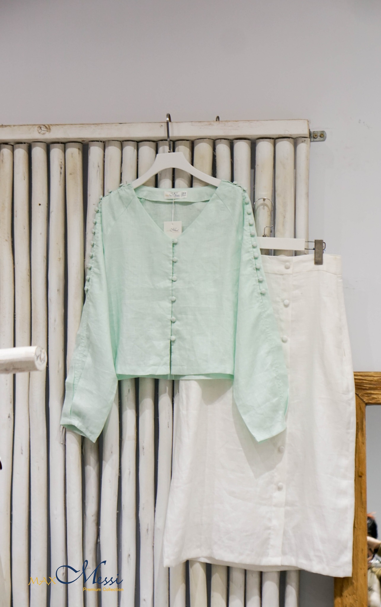 MaxMessi - Áo top linen cao cấp tay dài nút sườn