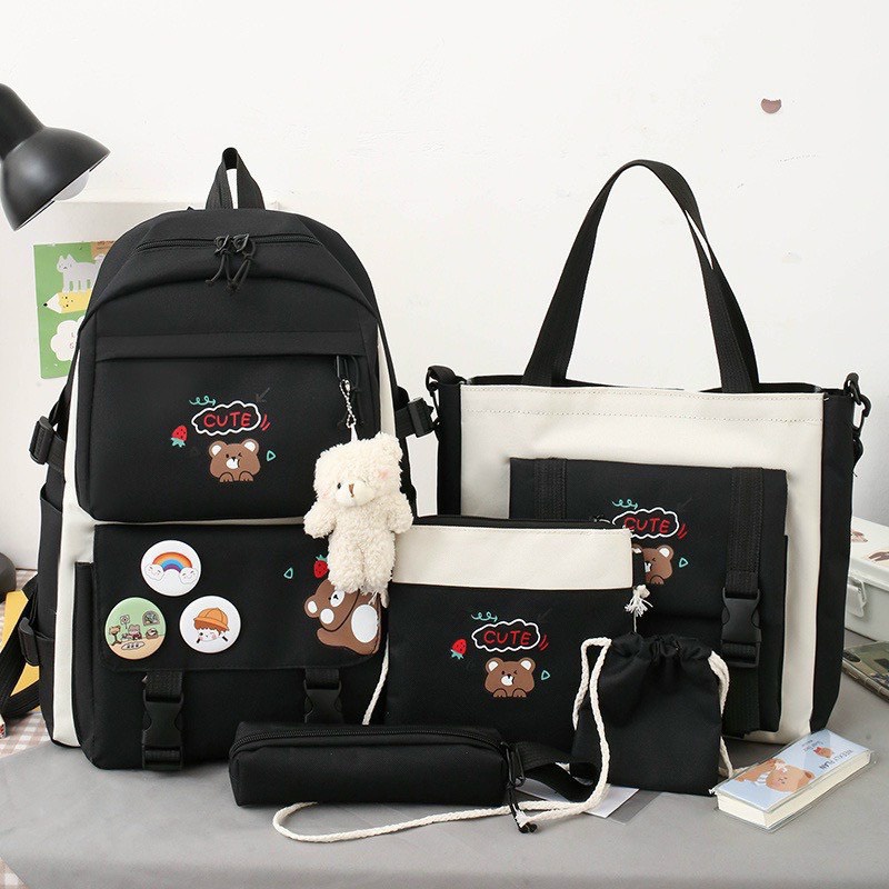 Combo Balo 4 Món Đi Học, Balo Thời Trang - SET GẤU CUTE