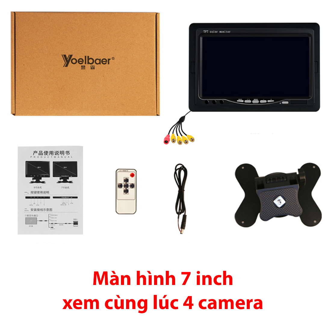 Xem cùng lúc 4 camera, Màn hình taplo 7 inch, (không bao gồm camera)