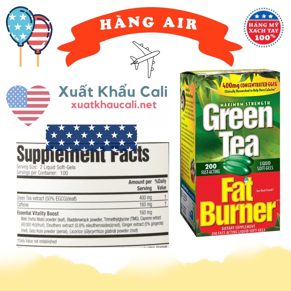 [HCM]Green Tea Fat Burner 400mg 200 viên của Mỹ Giảm cân Trà Xanh HSD10/2022