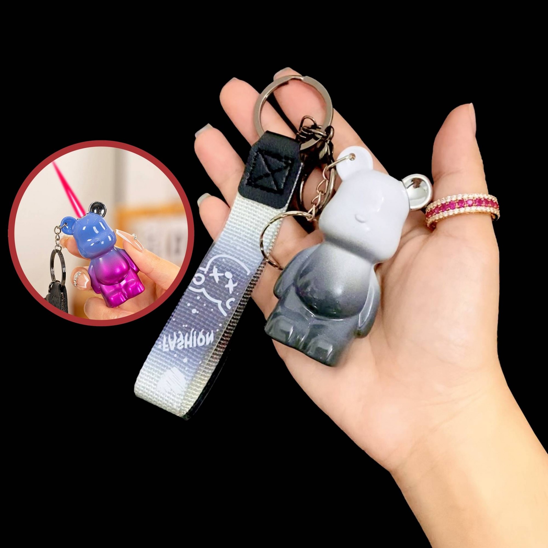 BẬT LỬA KHÈ - MÓC KHÓA HÌNH GẤU BEARBRICK MÀU CẦU VÒNG - (XÀI GAS)