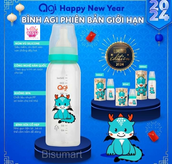 Bình Sữa cổ hẹp Agi PP 60ml - 140ml - 250ml