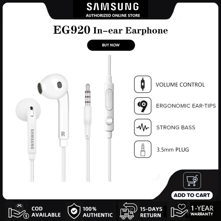 Tai Nghe Samsung Chính Hãng Tai Nghe Nhét Trong Tai Bass EG920 |  Phích Cắm 3.5Mm Có Mic | 3 Nút Với điều Khiển Âm Lượng Mic | For S10 S9 S8 S7 S6 A30 A50 A70