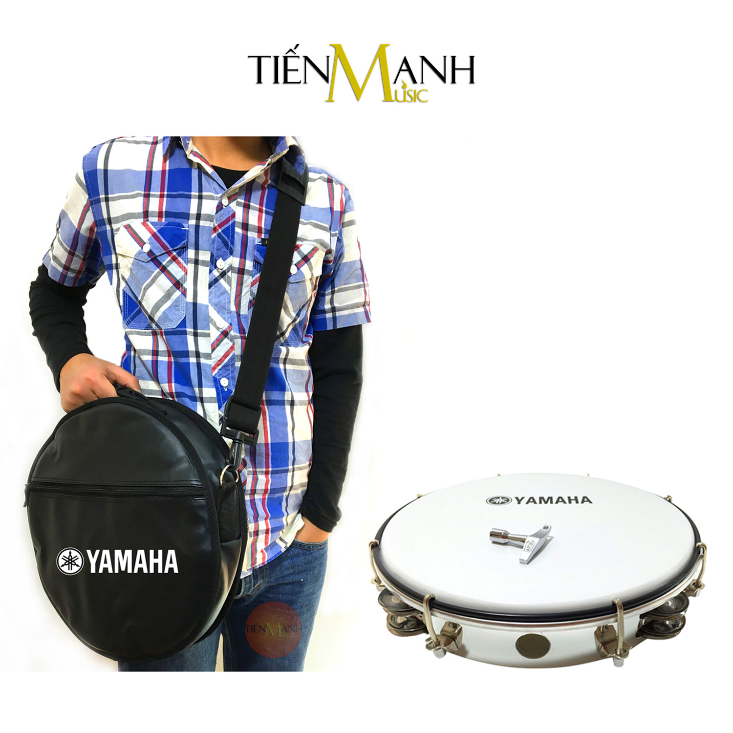 [Tặng Khoá Chỉnh] Combo Trống lắc tay và Bao đựng Lục Lạc Gõ Bo Tambourine Yamaha MT6-102A (Trắng - Trống chơi nhạc chế gõ po - Xipo)