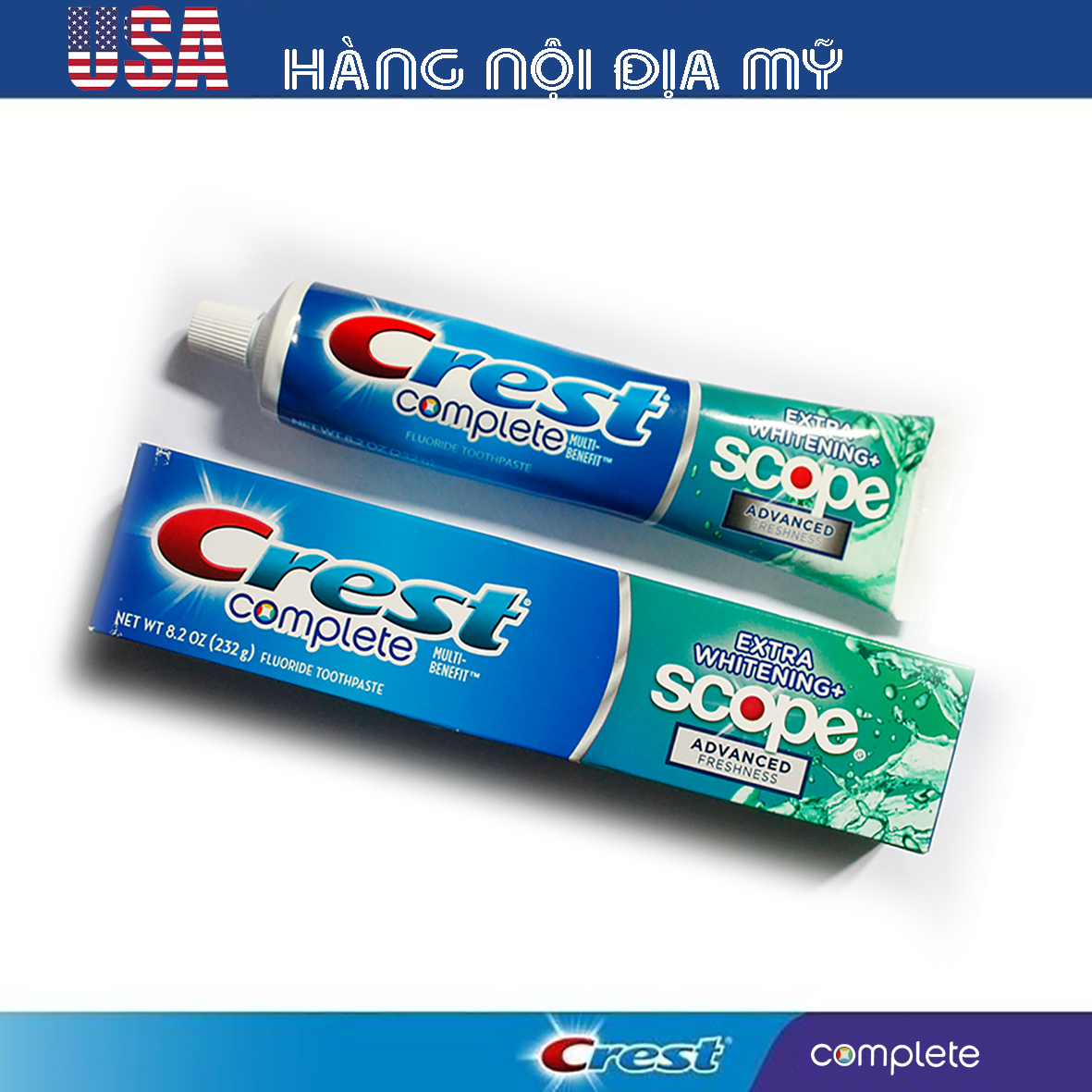 Kem đánh răng Crest Complete + Scope Advanced Active Foam 232g [HÀNG LOẠI 1, CAM KẾT KHÔNG GIẢ, HÀNG NỘI ĐỊA MỸ]