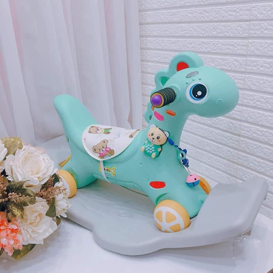 Ngựa bập bênh cao cấp 2in1 có nhạc cho bé , Bập Bênh Kết Hợp Chòi Chân