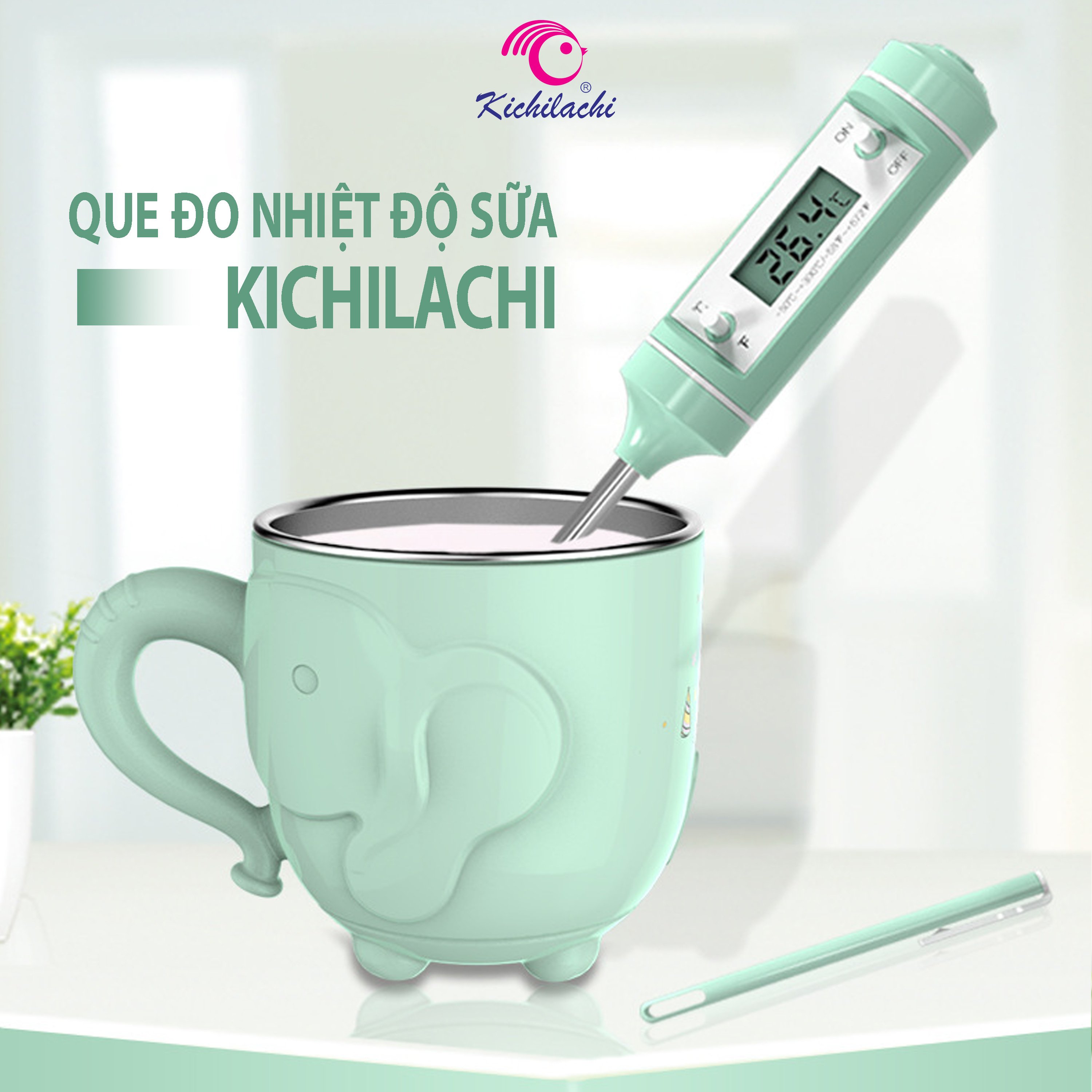 Que đo nhiệt độ sữa và thức ăn dặm cho bé Kichilachi