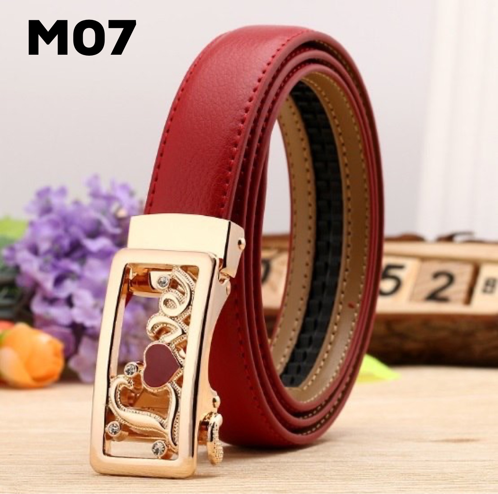 Thắt lưng nữ da bò khoá tự động - Màu đỏ