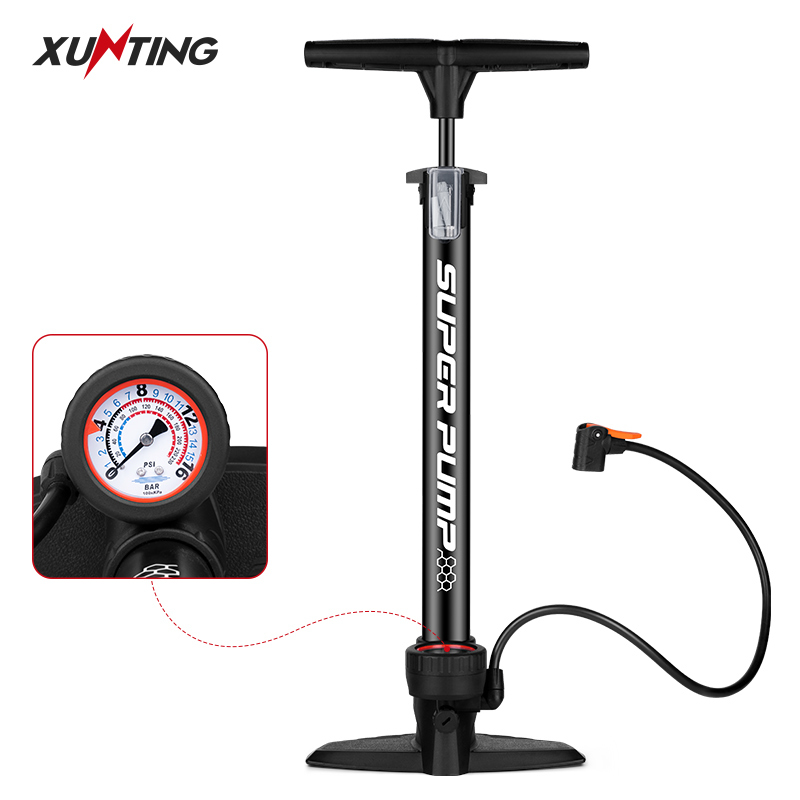 Xunting 160PSI Bicycle Pump with Pressure Gauge Multifunction High Pressure Motorcycle Pump