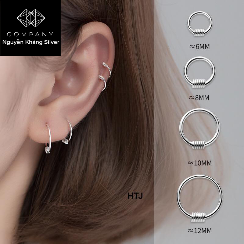 6mm 8mm 10mm 12mm khuyên tai bạc tròn trơn kiểu dáng basic ( 1 chiếc )