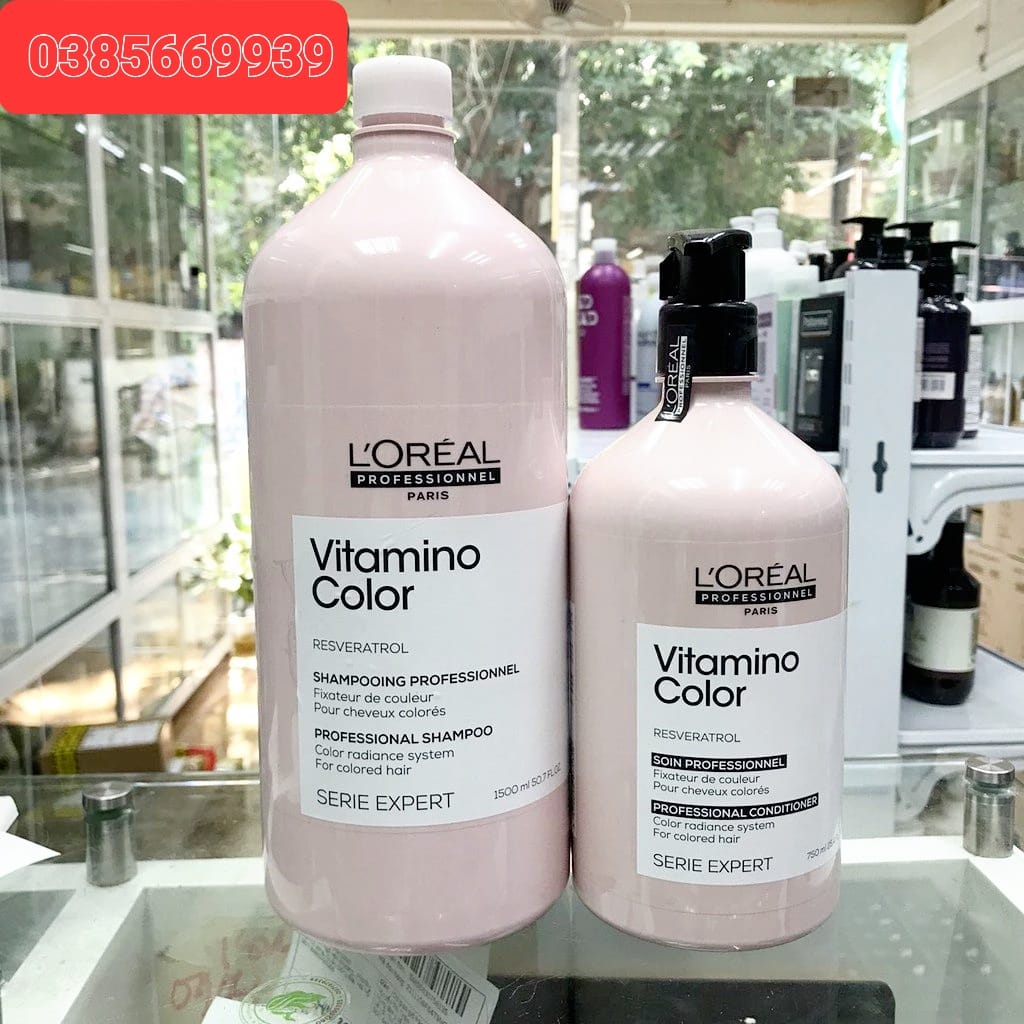 Bộ gội xả bảo vệ màu tóc nhuộm LOreal Vitamino Color 1500ml và xả 750ml..