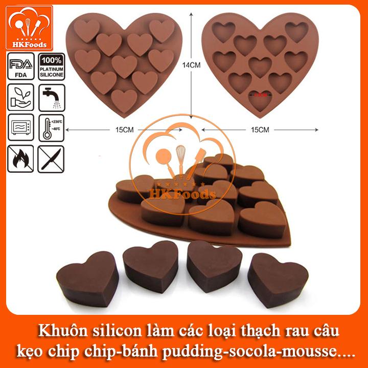 KHUÔN SILICON LÀM THẠCH RAU CÂU SOCOLA 10 TRÁI TIM