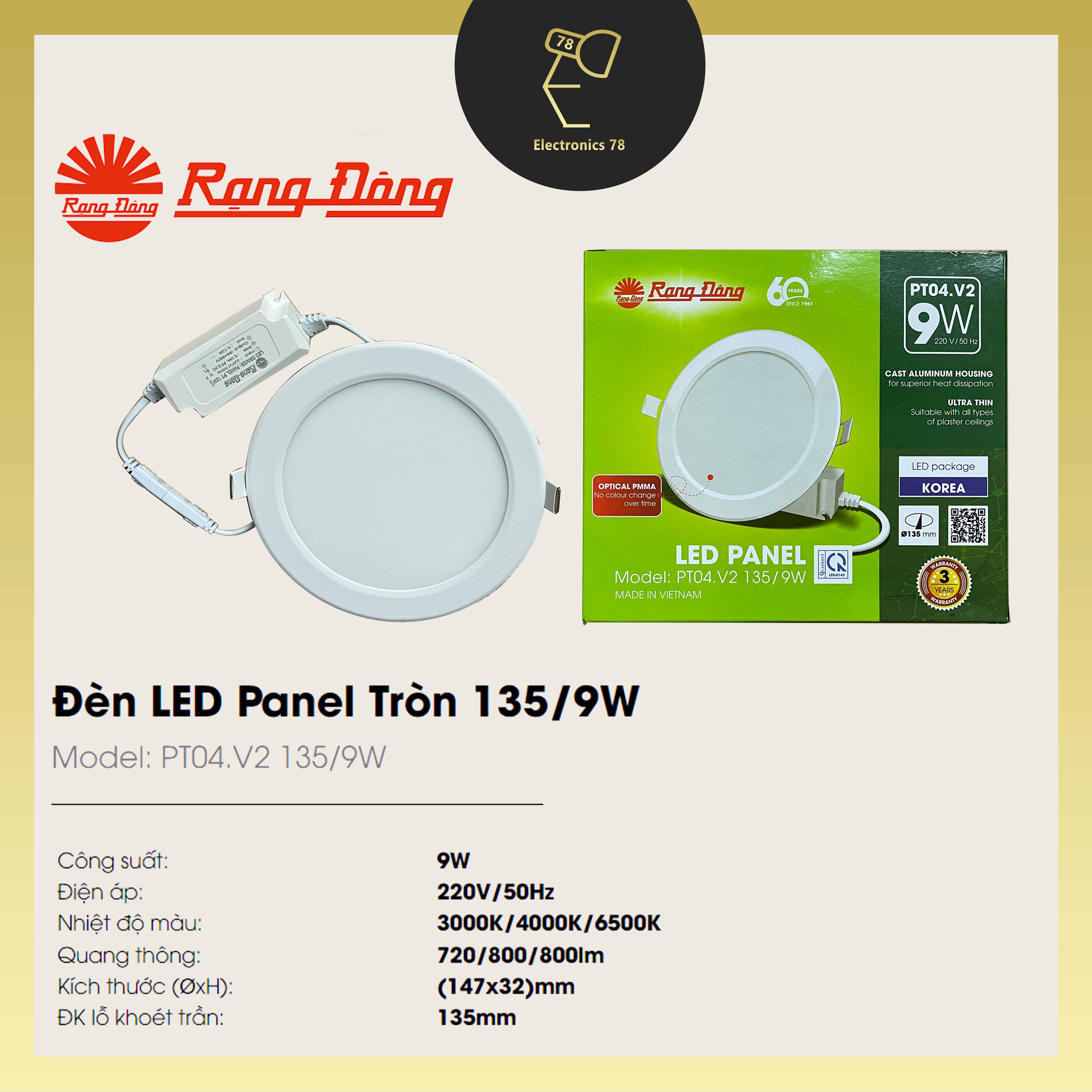 [Chính Hãng] Đèn Led Panel Âm Trần Rạng Đông PT04 - 7W, 9W, 12W - Ánh sáng Trắng / Vàng / Đổi màu
