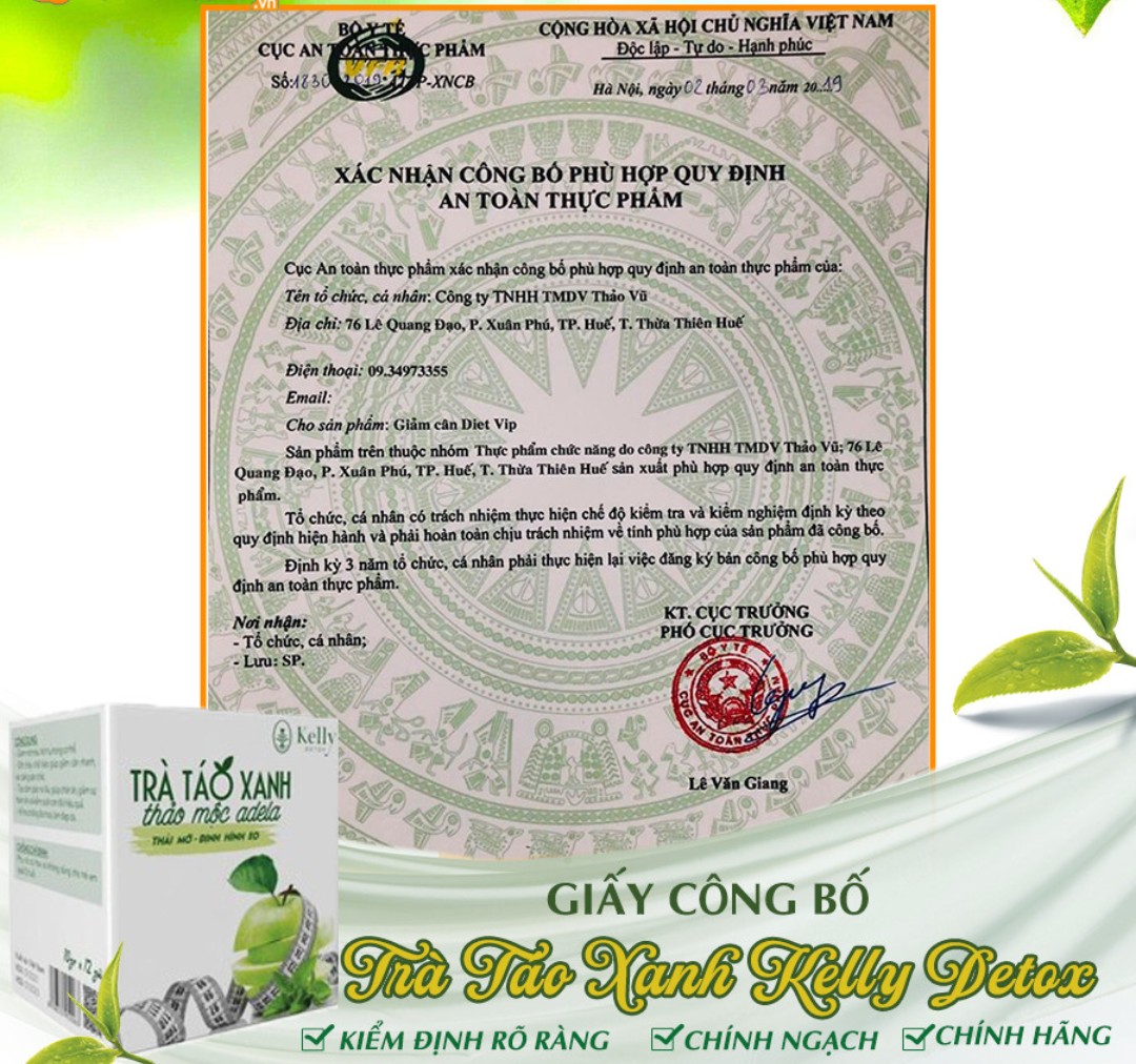 Trà táo xanh giảm cân kelly hàng chính hãng có tem check điện tử