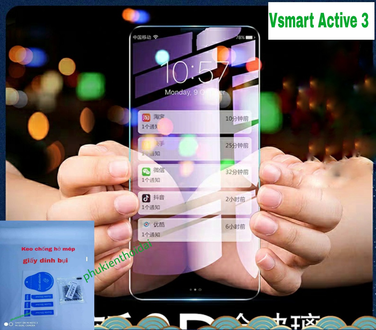 Cường lực Tím chống tia UV Vsmart Active 3 cao cấp 9H / 2.5D ( TẶNG KEO MÉP )