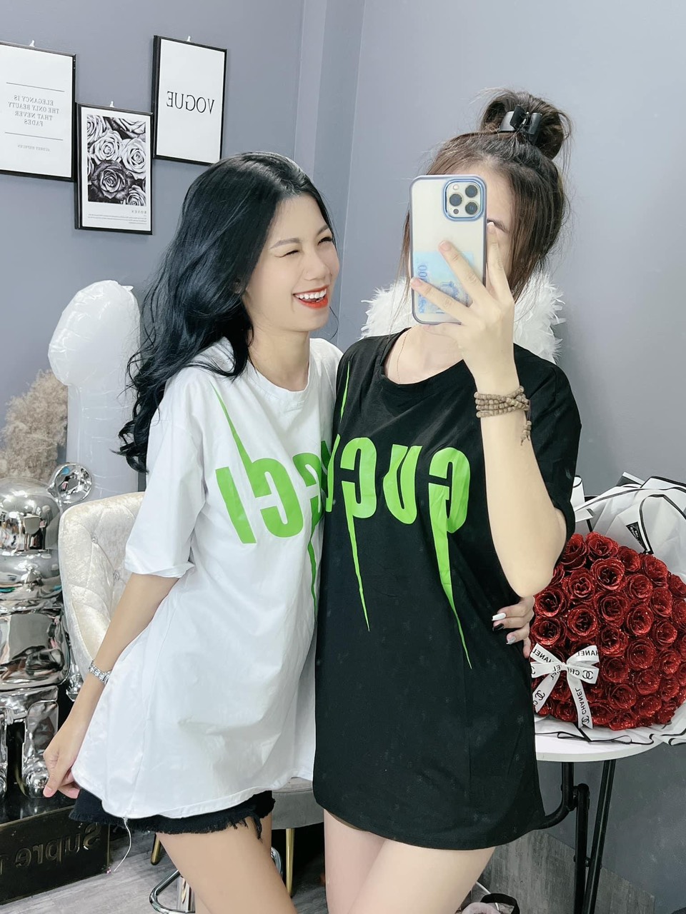 Áo phông nữ  gu.ci.ci tia sét xanh