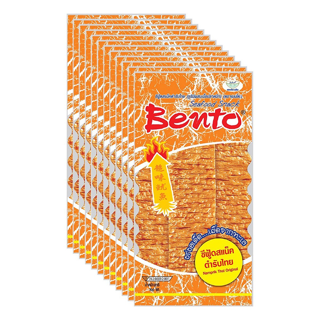 Lốc 12 gói snack mực tẩm gia vị thái bento- cam - đồ ăn vặt