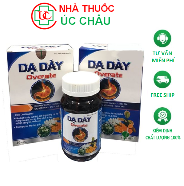 Dạ dày Overate dạng viên, Hộp 40 viên - Giảm viêm loét dạ dày tá tràng, Giảm tiết axit, ợ hơi, ợ chua