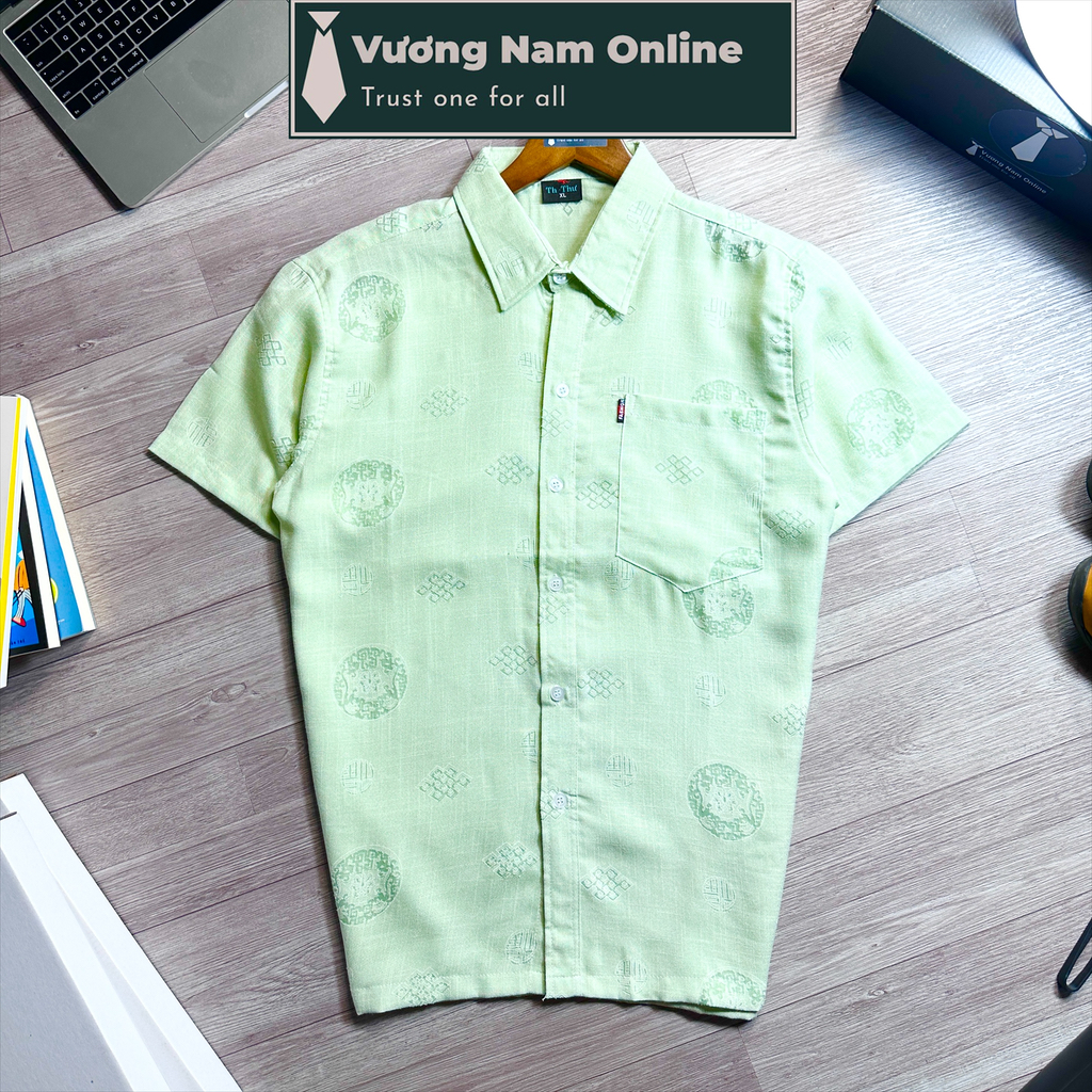 Áo sơ mi nam trung niên đũi ngắn tay cao cấp form rộng họa tiết đẹp