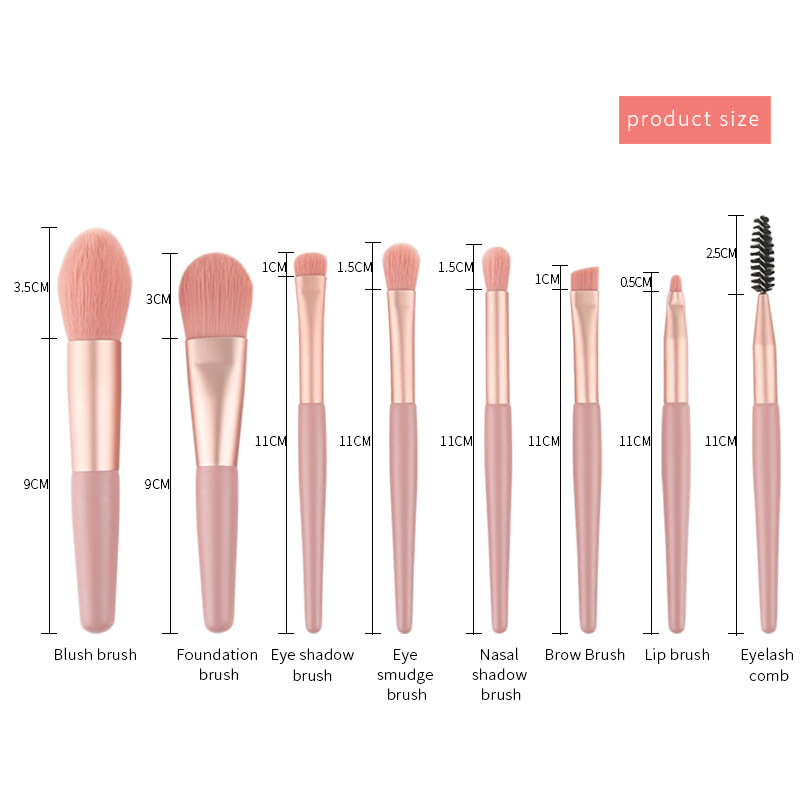 8 Piece Makeup Brush Set With Zip Bag