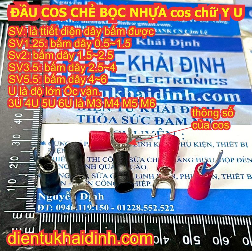 100 cái đầu cos chẻ bọc nhựa, cos chữ Y Chữ U SV SV1.25 SV2 SV3.5 SV5.5 3U 4U 5U 6U kde5587