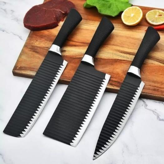 Bộ 3 dao Nhật Bản thép không gỉ thân dao gợn sóng chống dính siêu bén (chuyên thái, lọc thịt, gọt hoa quả)