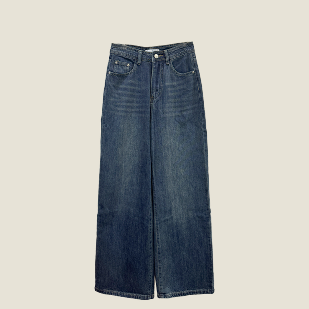 BLEUBIRD Quần jeans cạp trễ ống suông Bleached Jeans