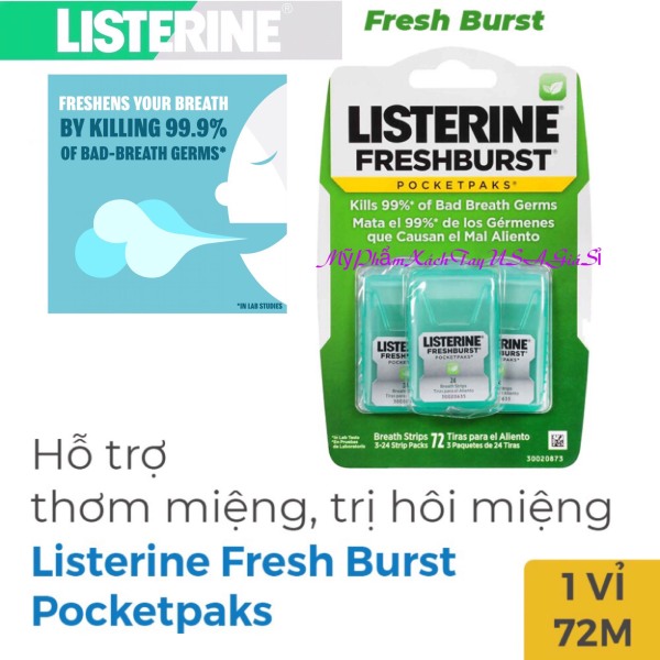 Miếng ngậm thơm miệng Listerine Fresh Burst Pocketpaks (72 miếng vị Thơm Mát)Hàng Mỹ