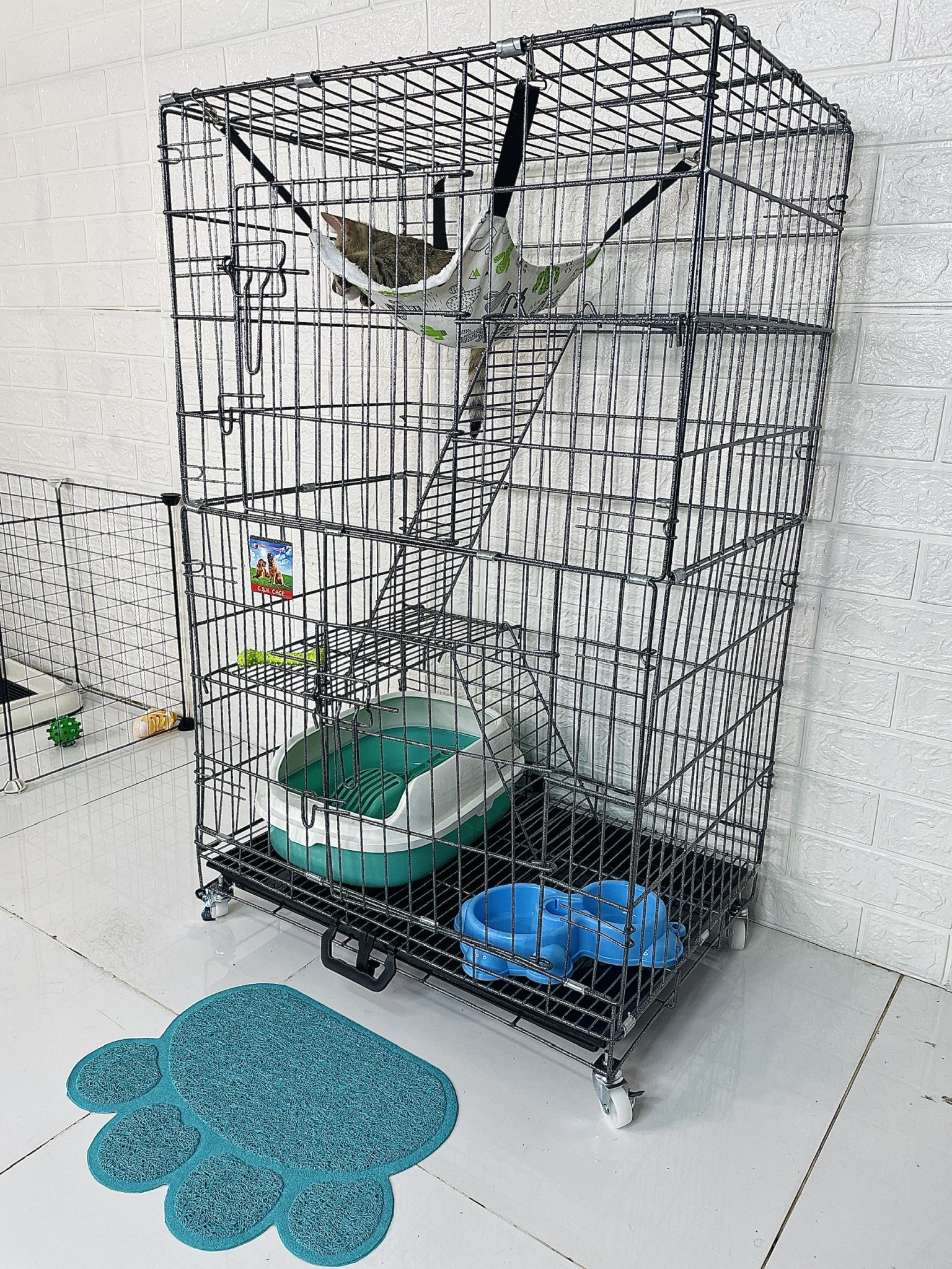 🐱 chuồng mèo vân đá 3 tầng nan dày gấp gọn cao 98cm sơn tĩnh điện 🐱